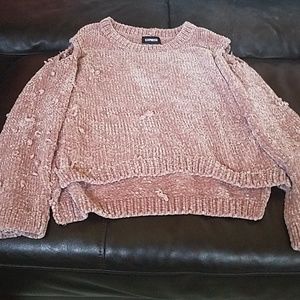 Express pink cold shoulder sweater
